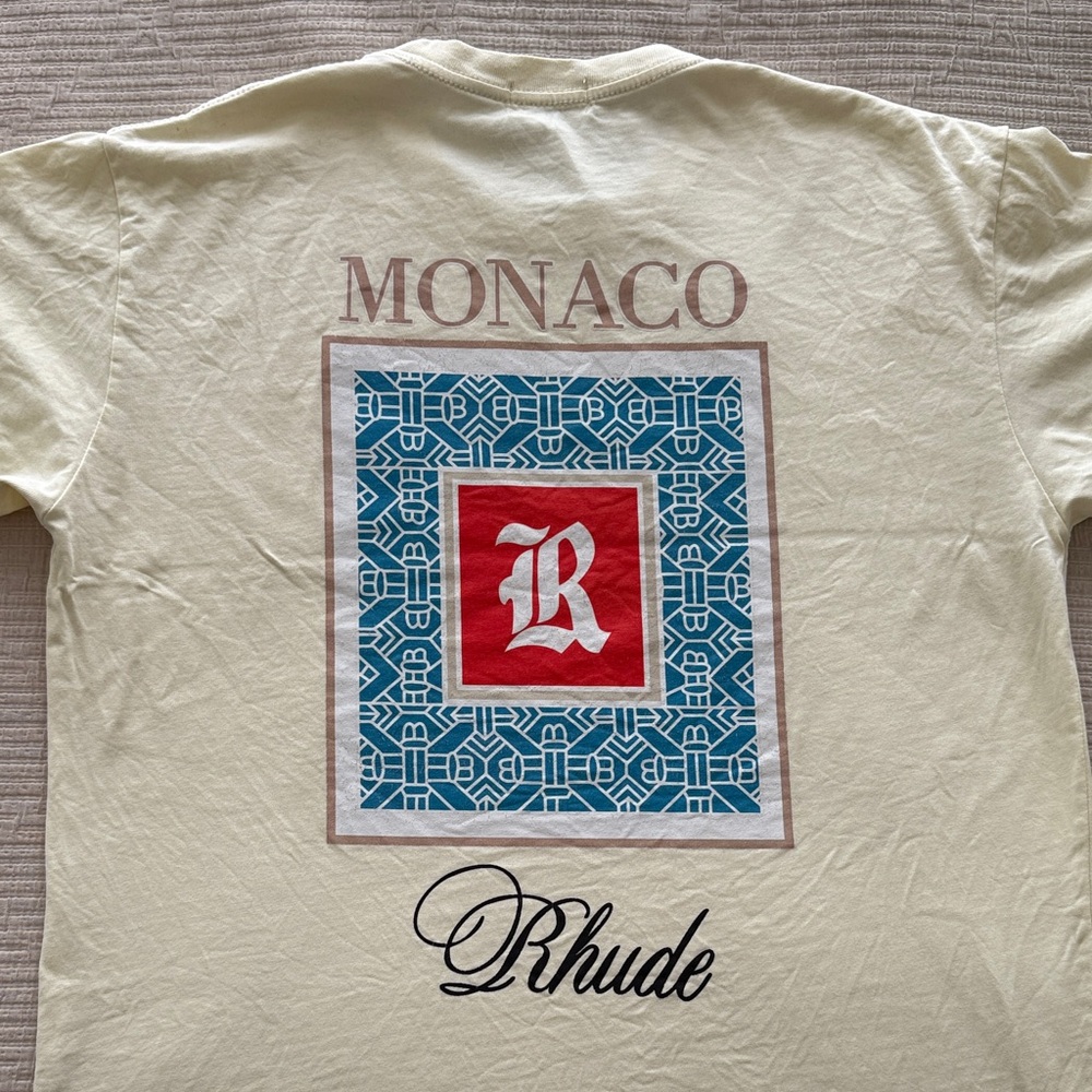 Rhude Yellow Short Sleeve Tee with Red Logo - Picture 5 of 7